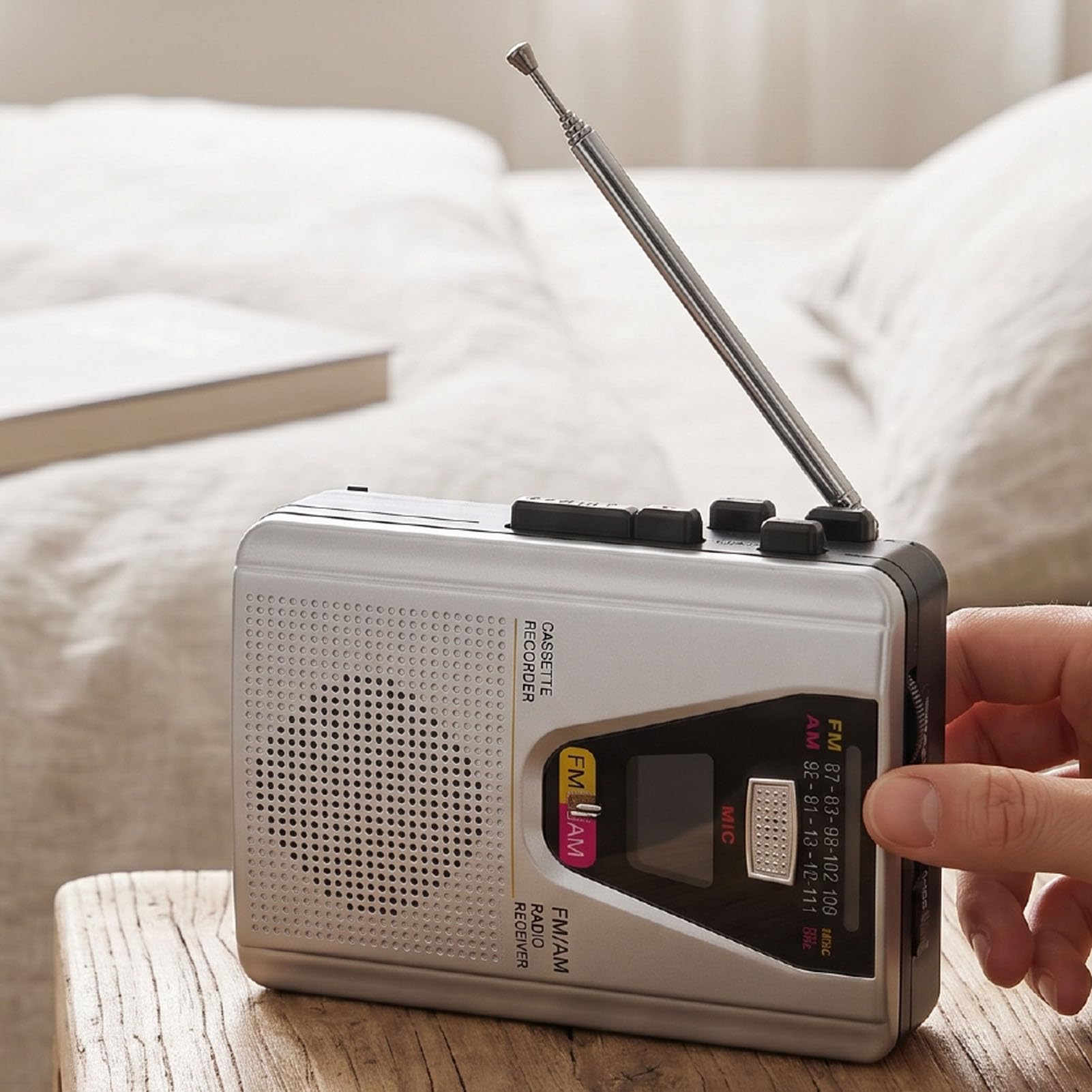 Dpofirs Retro Magnetofon Kasetowy, Automatyczny Odtwarzacz Taśmowy do Kempingu na świeżym Powietrzu, z Radiem AM/FM i Gniazdem Słuchawkowym 3,5 mm.