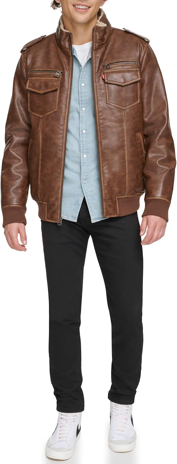 Levi's Men's Vintage Deer Faux Leather Aviator Bomber (Standard and Big & Tall) - Image 2