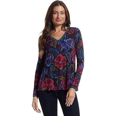 Johnny Was The Janie Favorite Long Sleeve V-neck Swing Tee- A aphaia