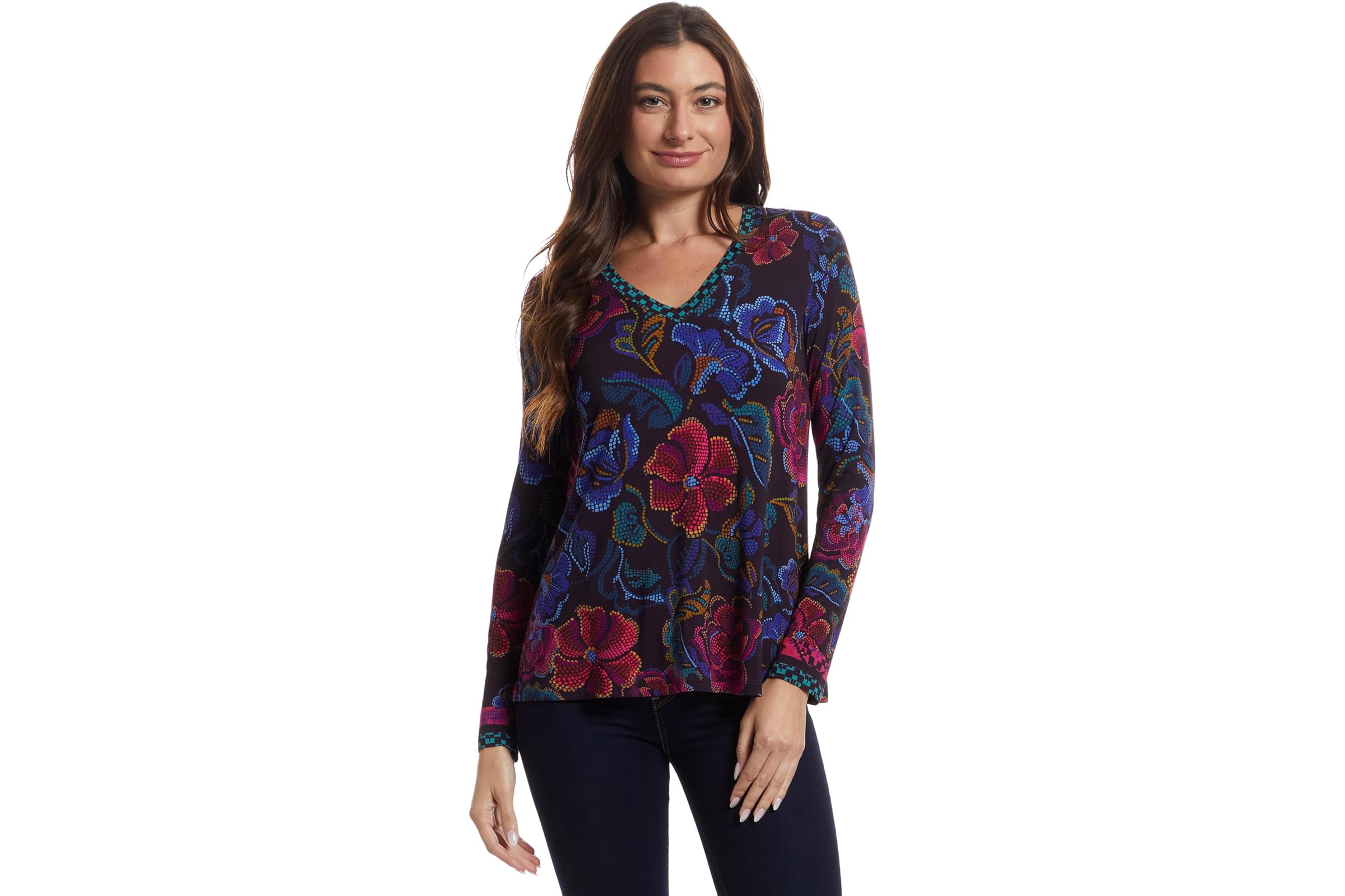 Johnny Was The Janie Favorite Long Sleeve V-neck Swing Tee- A