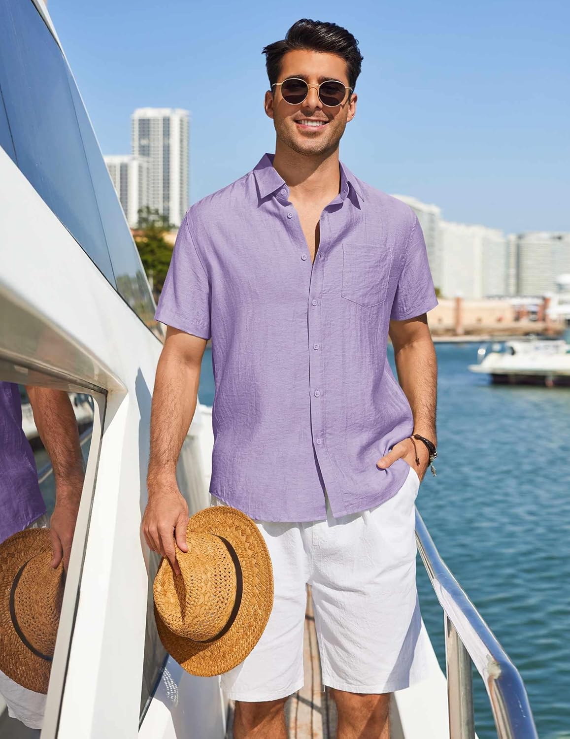 COOFANDY Linen Shirts for Men Short Sleeve Button Down Shirt Casual Beach Summer Vacation Shirt with Pocket - Image 3