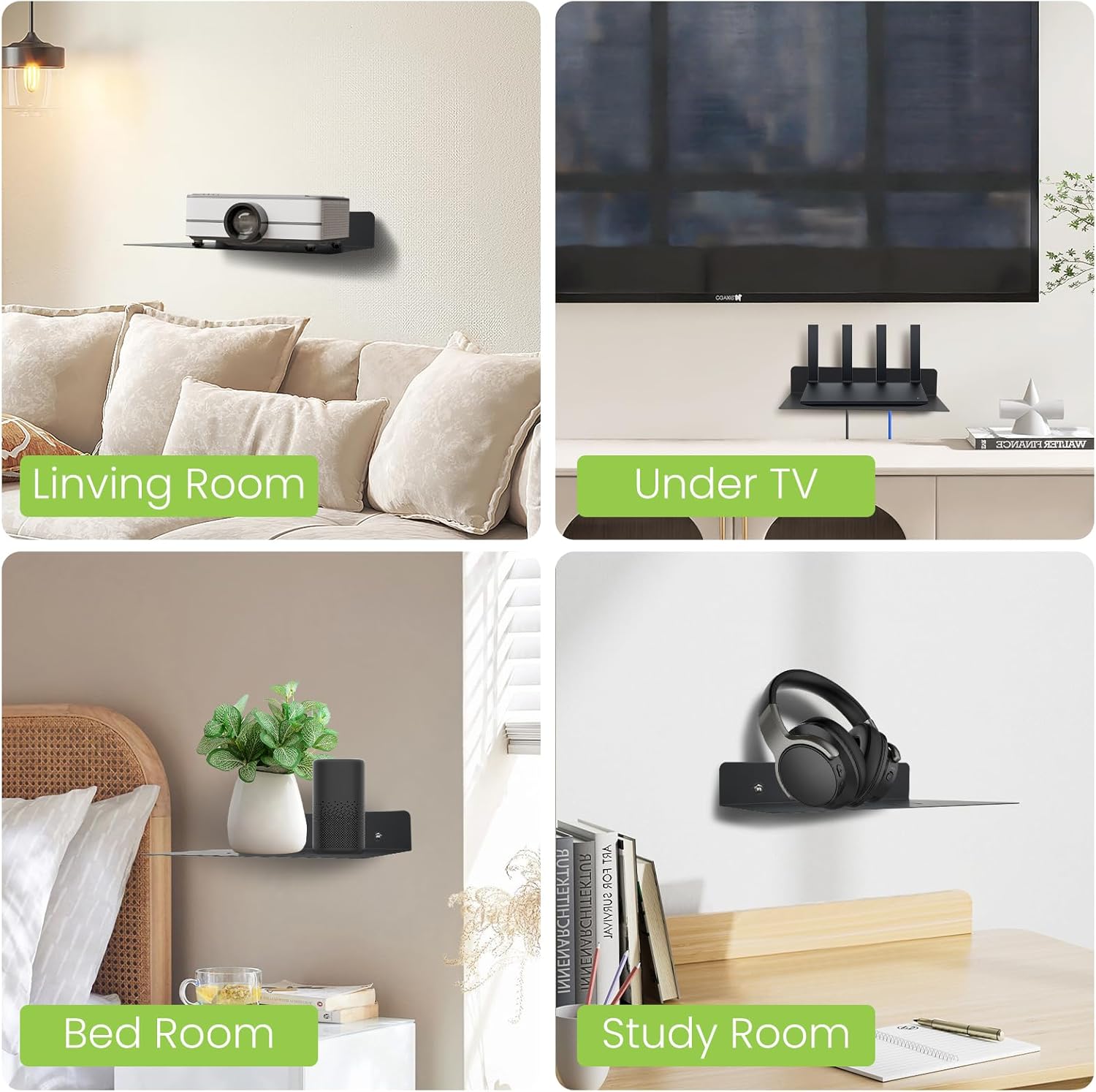 Steel Floating Shelves for Wall,Small Wall Shelf，Suitable for Bedroom, Living Room, Bathroom, Kitchen, Office (Black, 2Pack 11.81x8.46 in)