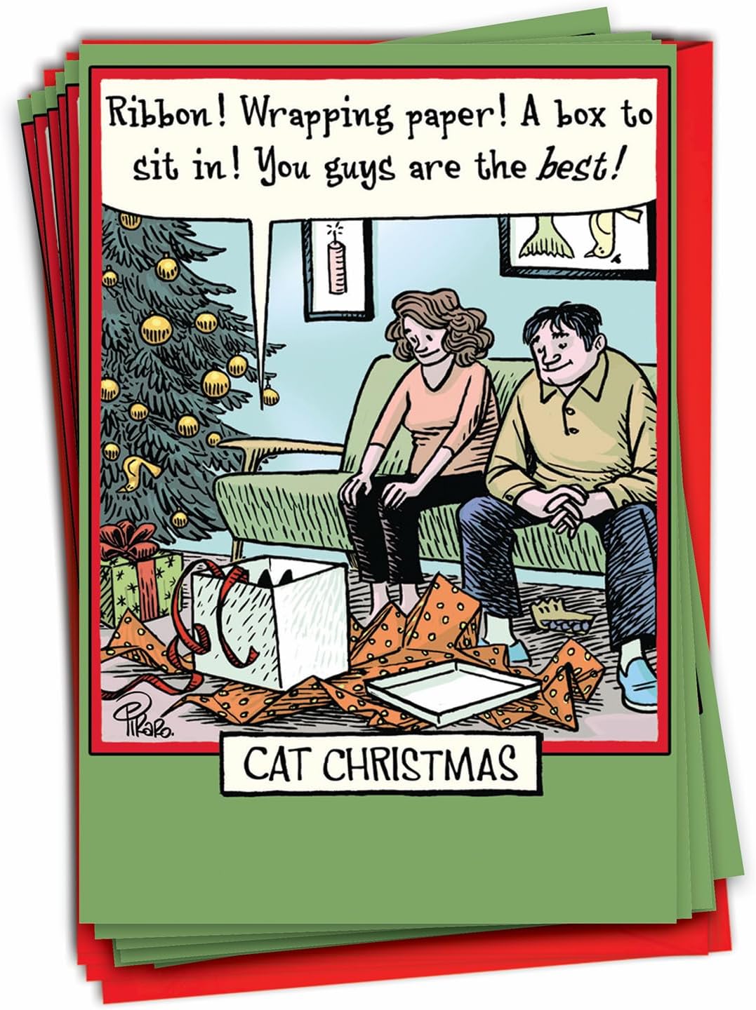 NobleWorks Pack of 12 Christmas Greeting Cards w/Envelopes, Humor Holiday for Men, Women 1x12 Designs - Stem Cells B1986