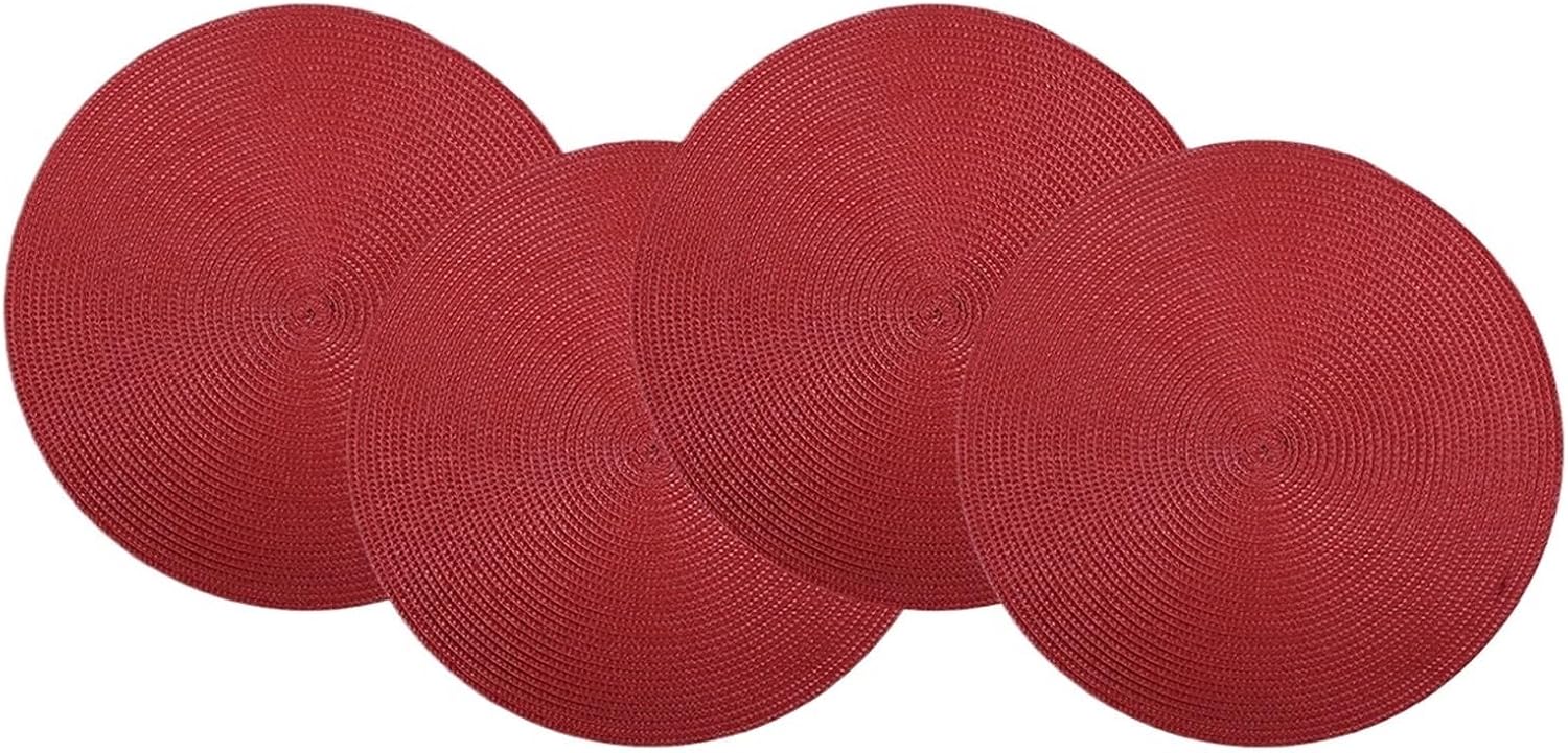 Placemat Set of 4 15inch Round Braided Placemats Table Mats for Kitchen Tables Woven Non-Slip Place Mats(Red)