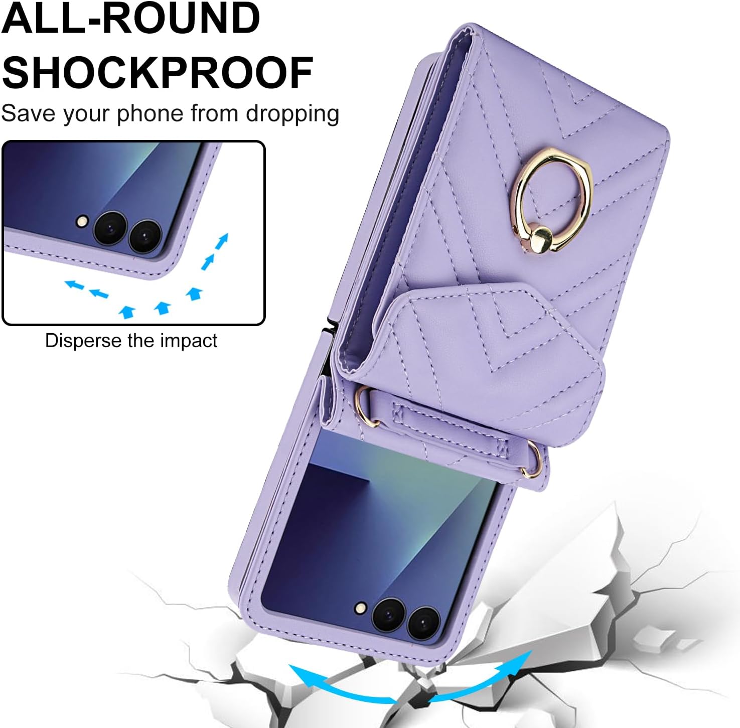 Asuwish Phone Case for Samsung Galaxy Z Flip 7 5G Wallet Cover with Ring Stand Credit Card Holder Slot Crossbody Strap Lanyard RFID Blocking Purse Cell ZFlip 7Z Z7 G Flip7 ZFlip7 Women Girls Purple