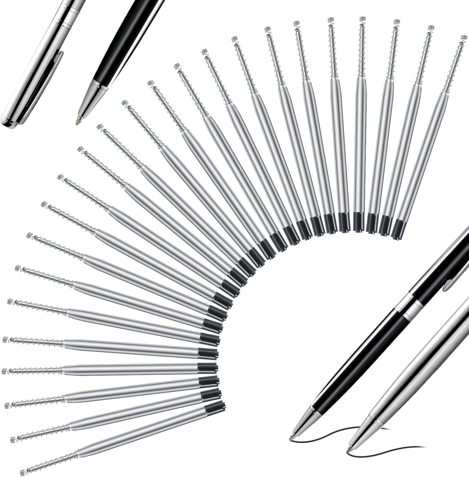 OSDUE 24 Set Replaceable Metal Ballpoint Pen Refills with Spring, Smooth Writing Ballpoint Pen