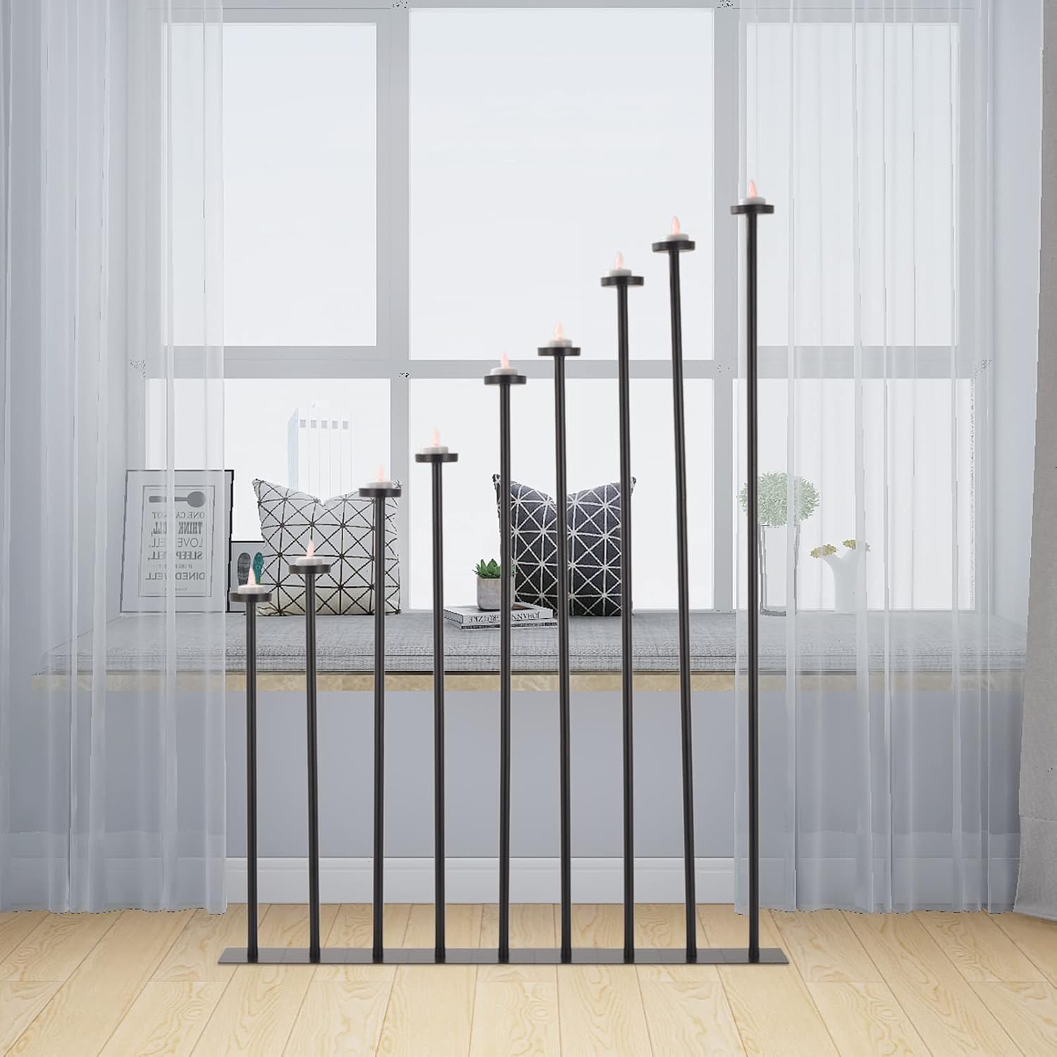 Candlestick Holders, Tall Floor Candle Holders, 42 inch Centerpiece for DIY 9 Candelabra, Black Floor Candle Holders, Iron Column Wax Holder, Decoration for Birthday, Wedding, Party, Home, Club