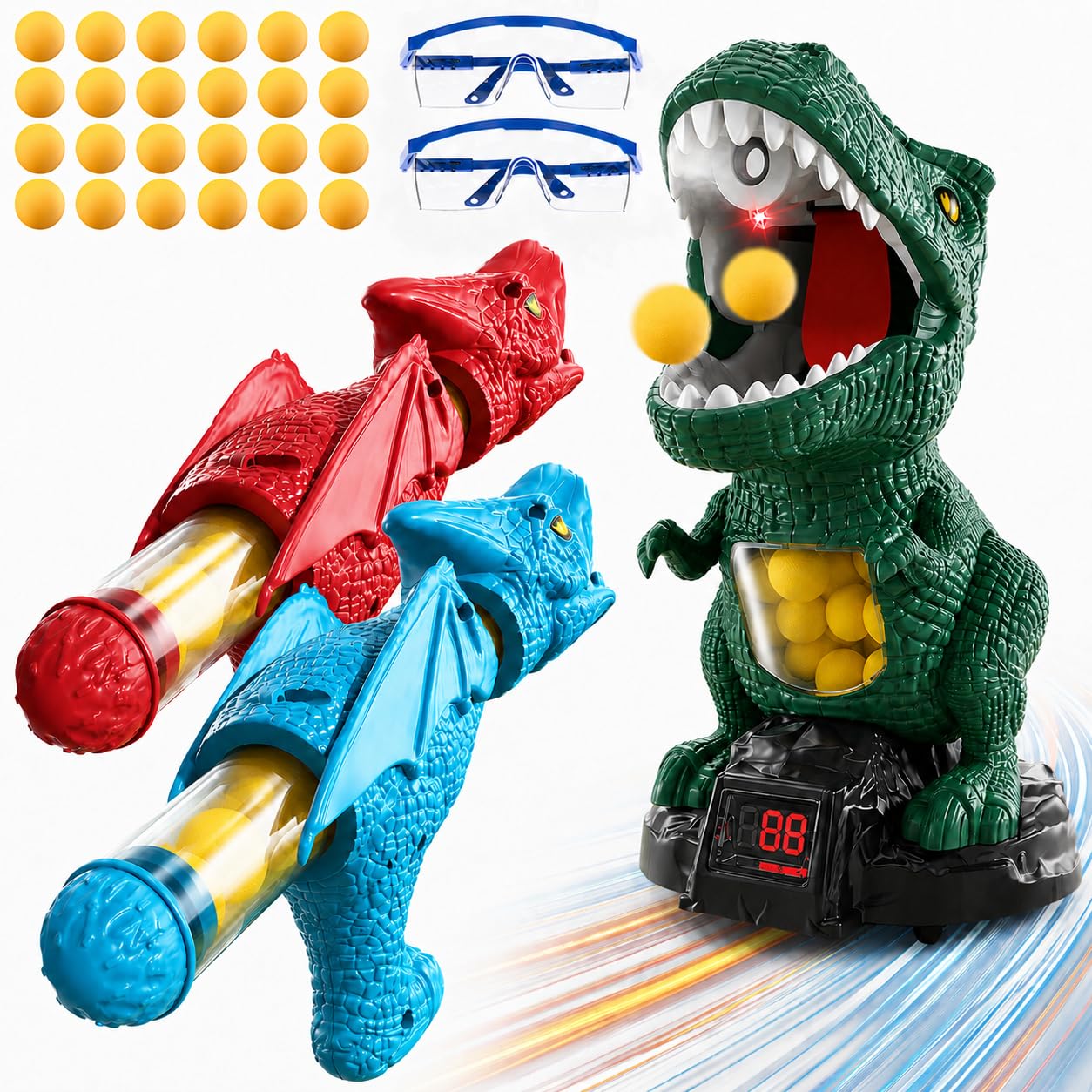 Cooldele Dinosaur Shooting Toys for Kids 3-6, Movable Target Shooting Games with 2 Air Pump Guns, LCD Score Record, Birthday Gifts Suitable for Children Aged 3-5 5-6 6-8 （Dark Green）