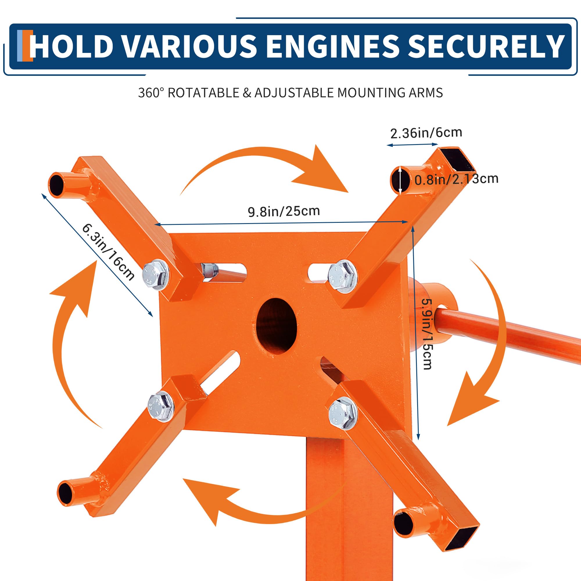 Garvee Support Moteur Rotatif Robuste – Capacité 1500 lbs, Rotation 360°, châssis Acier Pliable, 5 roulettes, 4 Bras réglables, Frein, Rangement Compact – Atelier, Garage, mécanique | Orange | 1500