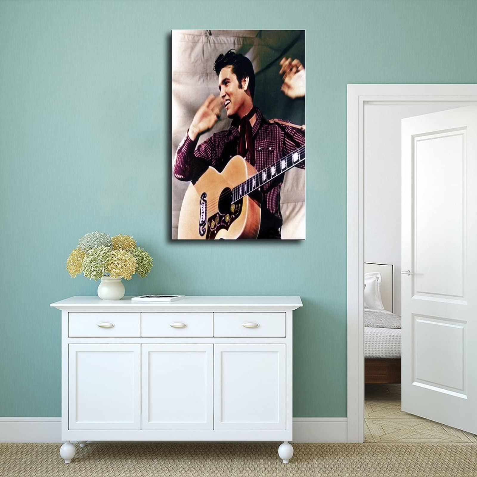 Poster sur toile Elvis Presley Marilyn Monroe James Dean jouant au billard - Décoration murale pour salon, chambre à coucher - Style cadre - 50 x 75 cm