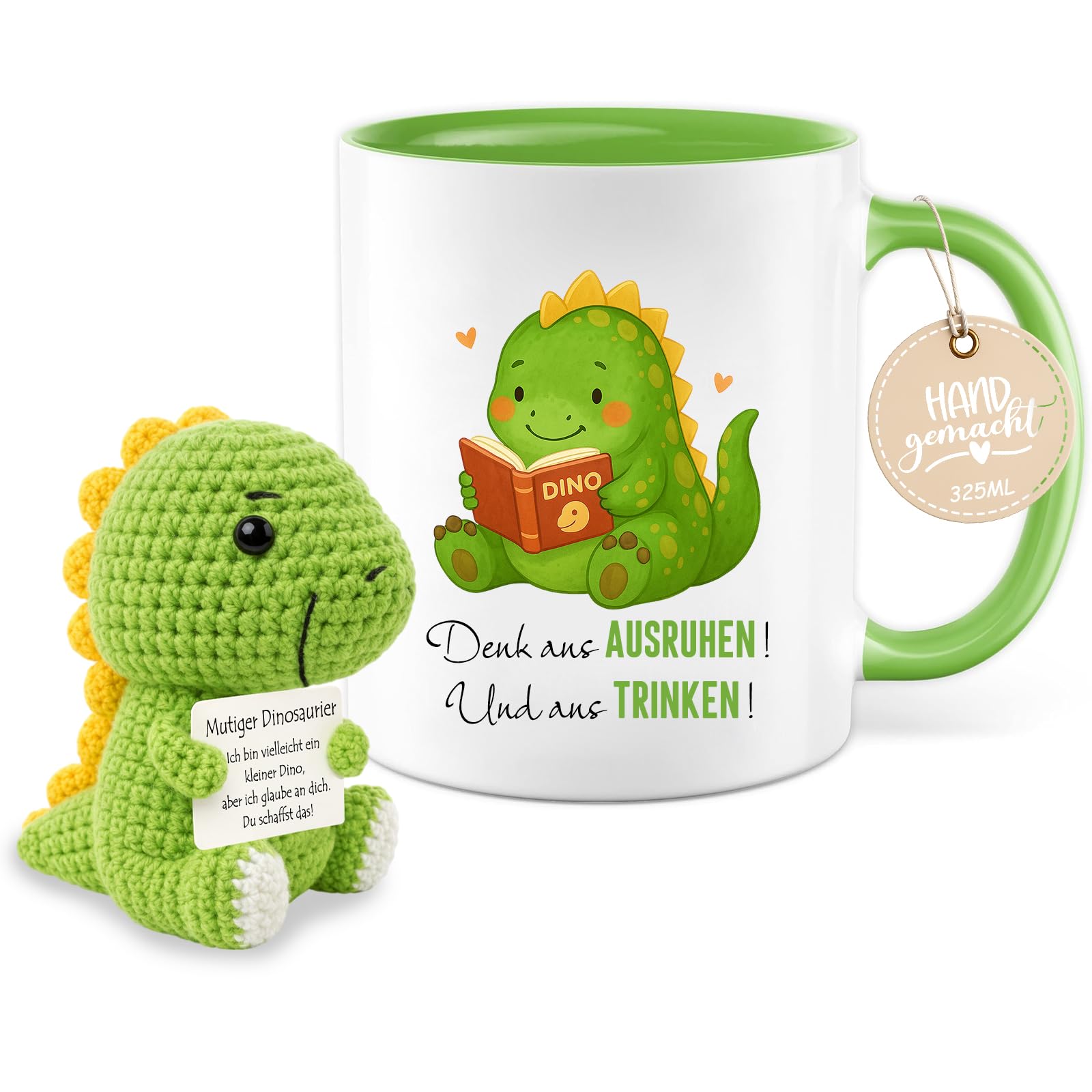 Farbeele Geschenk für Frauen, Männer & Kinder, 325ml Tasse mit Strickpuppe Glücksbringer, Geburtstag, Weihnachten, Gute Besserung, Prüfungsgeschenk, Abschiedsgeschenk
