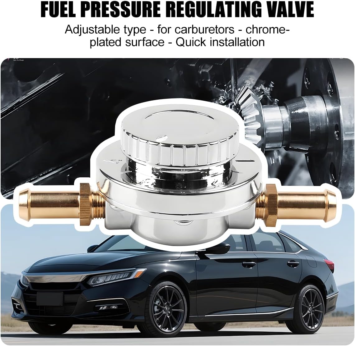 Manual Adjustable Fuel Pressure Regulator, 1-5PSI Carb Fuel Pump Pressure Regulator with 8mm & 10mm Adapter for Carburetor Engine, Auto Gauge Accessories, Universal for Most Vehicles