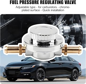 Manual Adjustable Fuel Pressure Regulator, 1-5PSI Carb Fuel Pump Pressure Regulator with 8mm & 10mm Adapter for Carburetor Engine, Auto Gauge Accessories, Universal for Most Vehicles