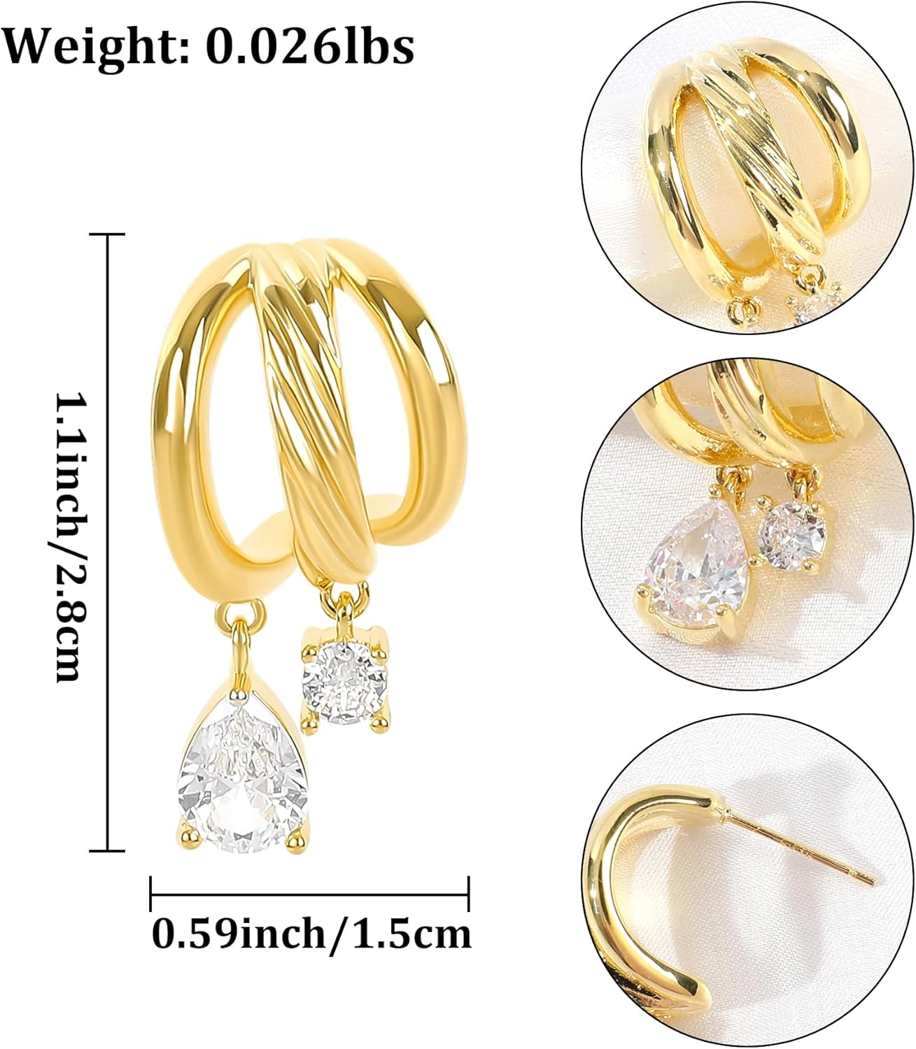 Gold Hoop Dangle Stud Earrings for Women Dainty Western Jewelry Accessories Gifts Statement Elegant Unique Clover Evil Eye Snowman Snowflake Anchor Starfish Seashell North Star Earring - Image 2