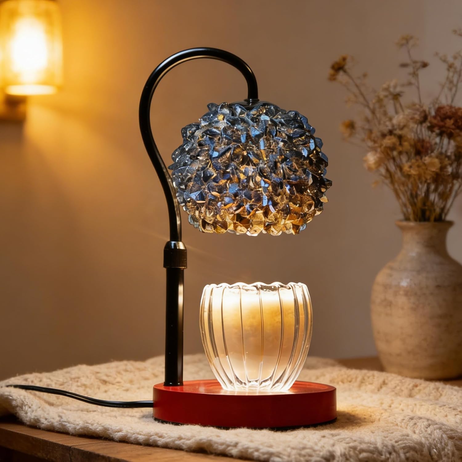 Candle Warmer Lamp with Timer, Dimmer Candle Lamp Warmer Adjustable Height, 312 K9 Crystals Lampshade Electric Wax Melt Warmer with 2 Bulbs, Wax Warmer for Scented Jar Candles (Black)