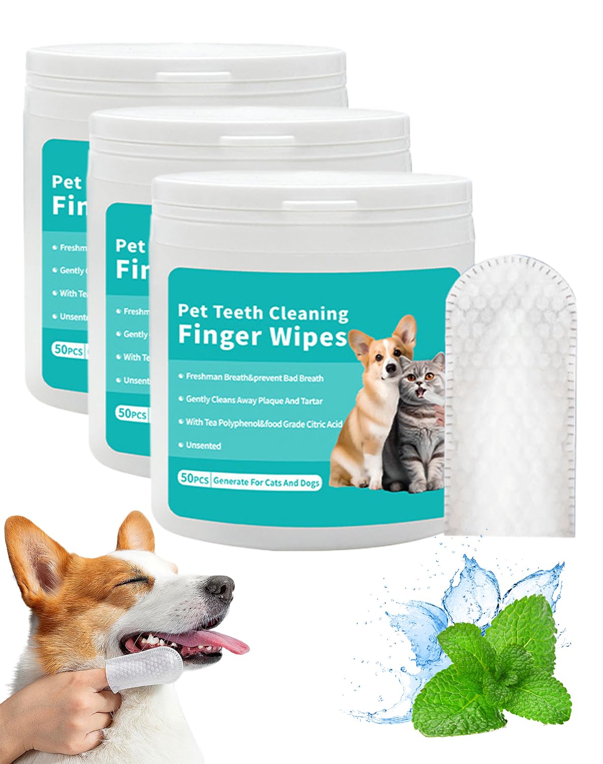 Elarie Natural Pet Dental Finger Wipes - 2026 Elarie Pet Teeth Cleaning Finger Wipes for Dogs Cats, No Brushing Pets Oral Care Wipe for Fresh Breath (3 Box)