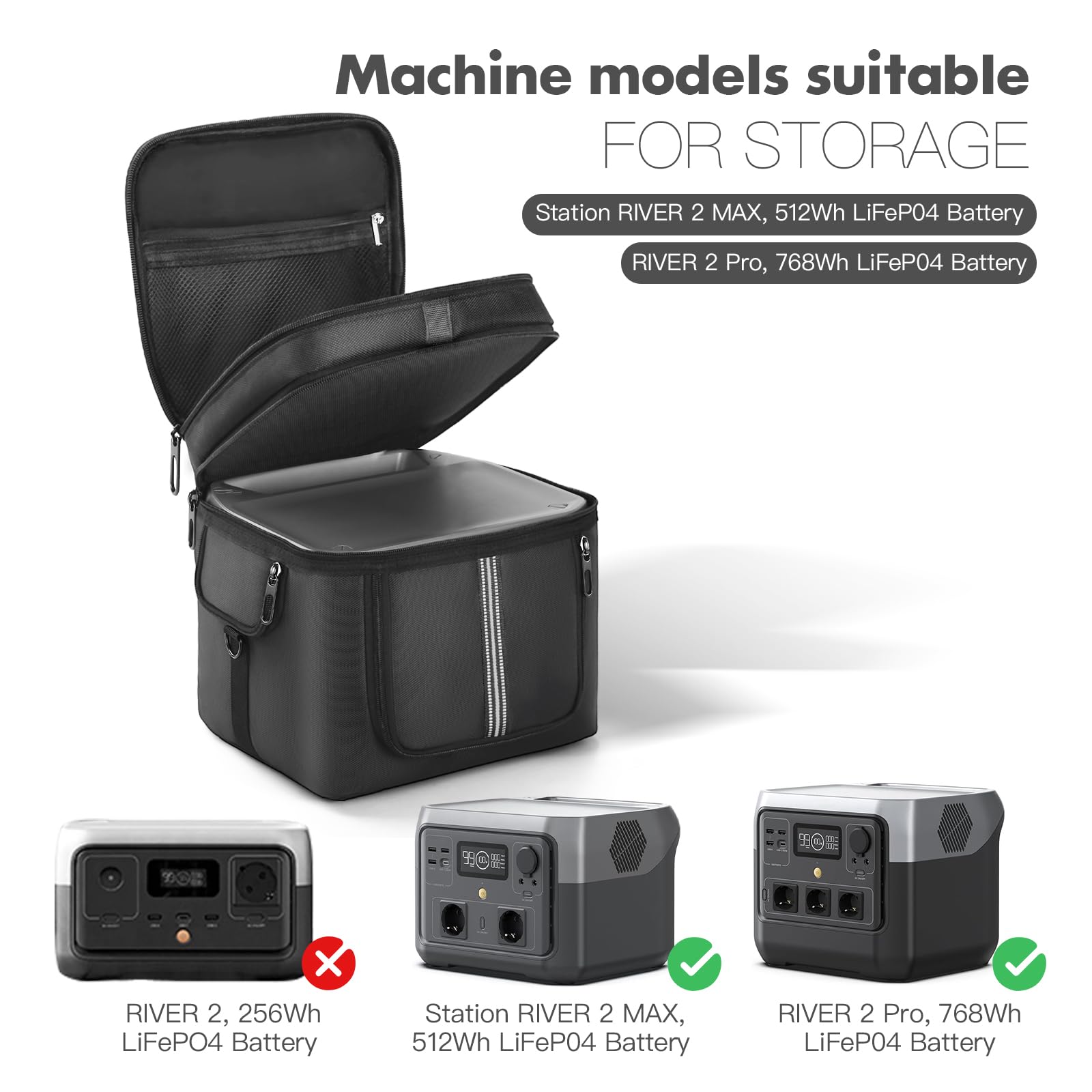 Étui de transport ECOFLOW River 2 MAX/Pro, sac de rangement avec fermeture éclair latéral, poches pour câbles