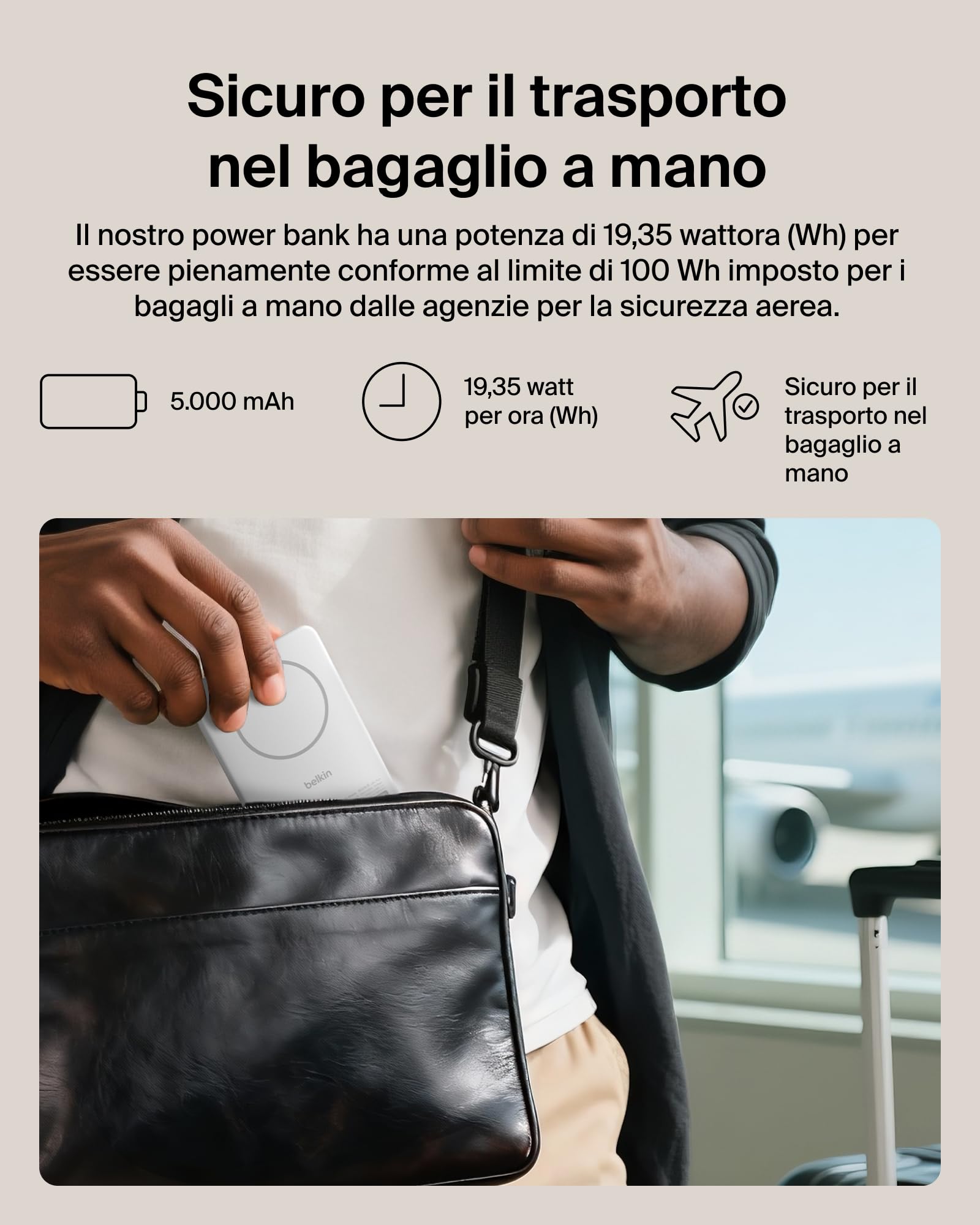 Belkin BoostCharge Power Bank Magnetico Sottile 5000mAh, Supporto - Bianco | Caricatore Portatile 5000mAh Wireless Qi2, Anello Magnetico, 1 USBC, Pre-Caricato, Leggero, Cavo Incluso, Sicuro per l'Aereo