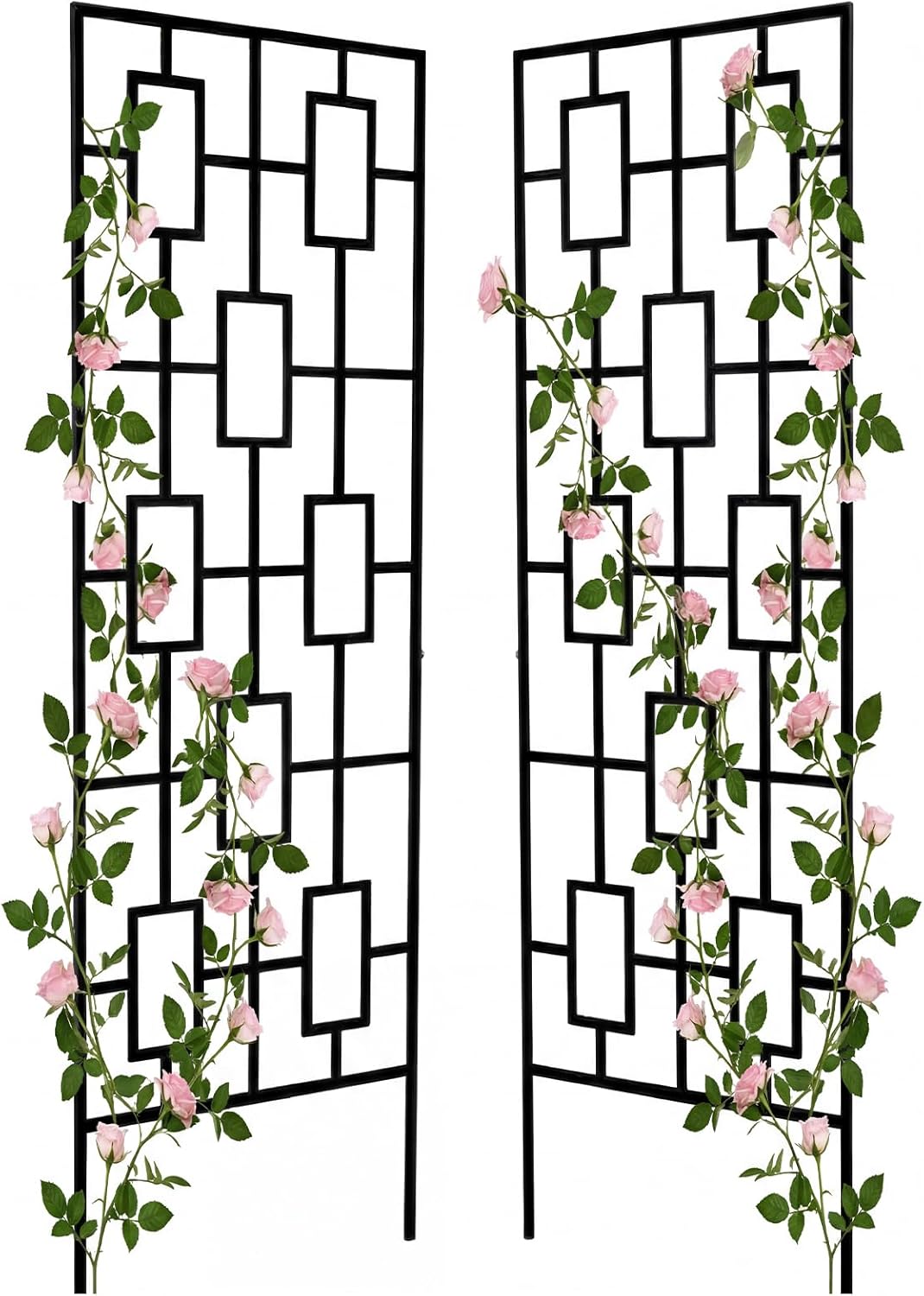 Duraaamo 2 Pcs Tall Garden Trellises 78 x 23 Inch Black Modern Metal Plant Trellis Large Garden Supports for Climbing Flowers Outdoor Wedding Arch Decor