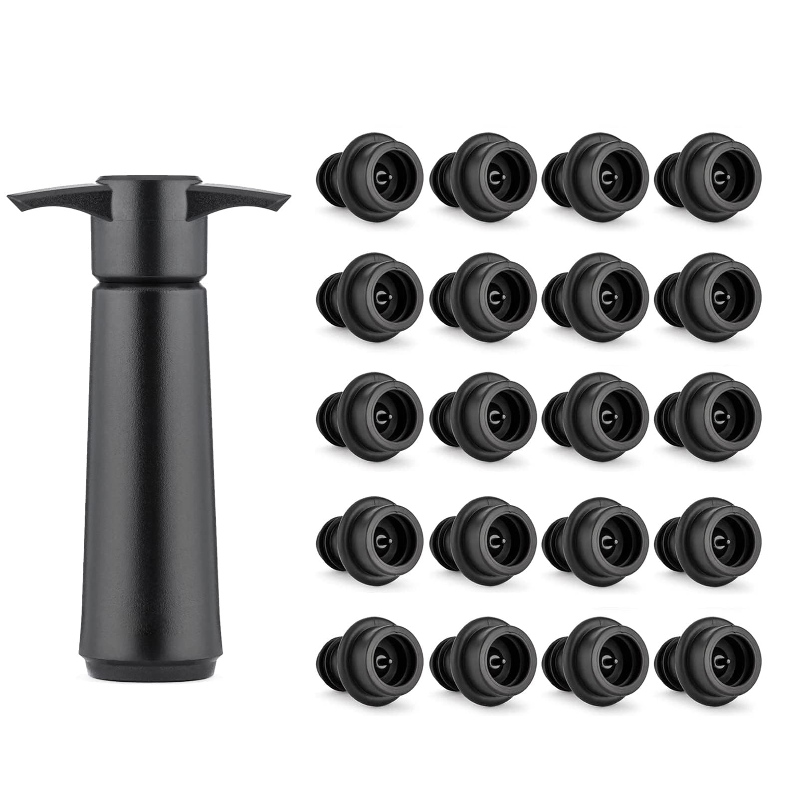 Tazweeq Wine Saver Pump with 20 Vacuum Stopper, Wine Preserver, Reusable Bottle Sealer Keeps Wine Fresh(Black)