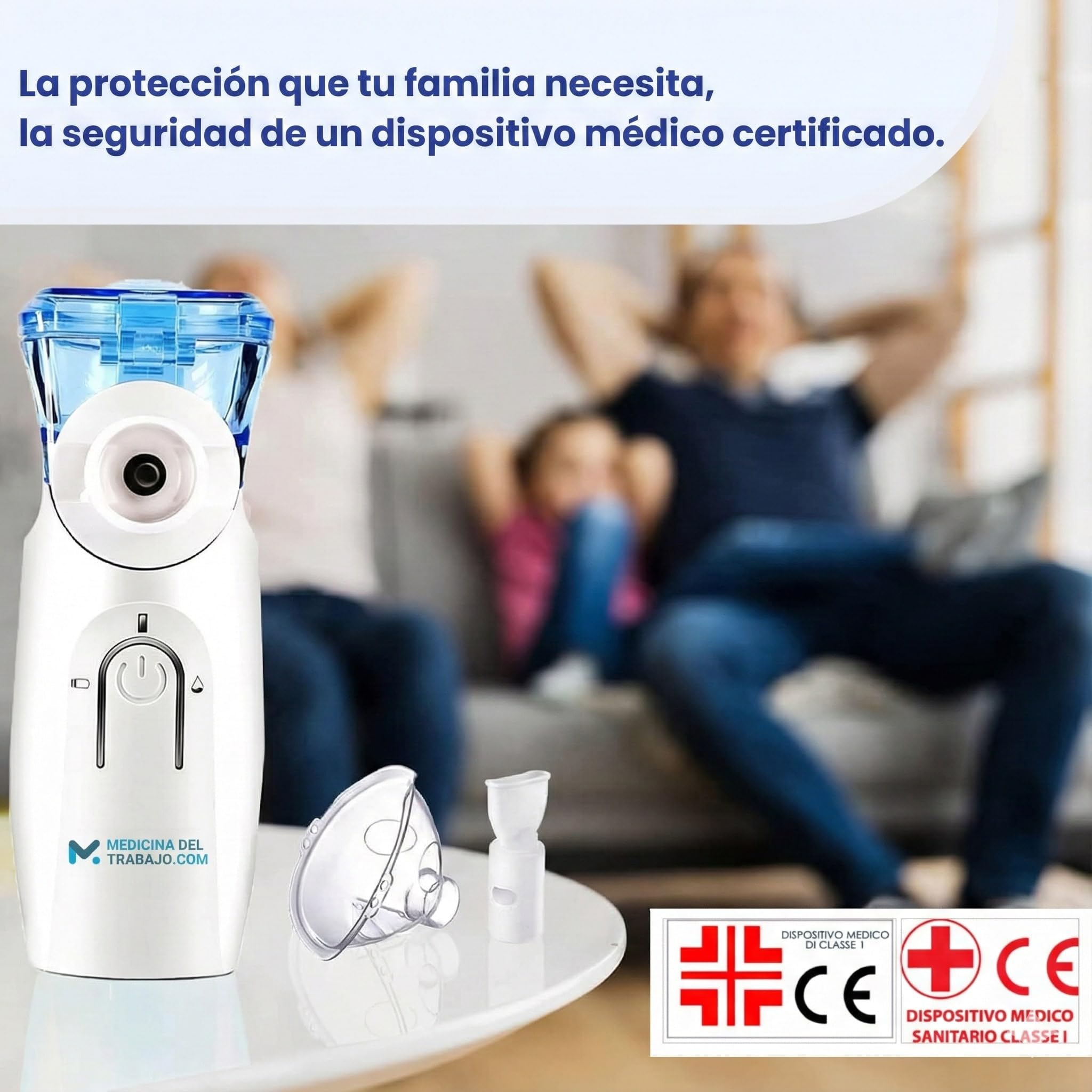 Medicinadellavoro.com - Nebulizador Bebe, Adultos y Niños Portátil Silencioso con USB-C, Batería Recargable y 2 Mascarillas, Inhalador de Vapor Nasal para Tos, Asma y Resfriado, Aerosoles