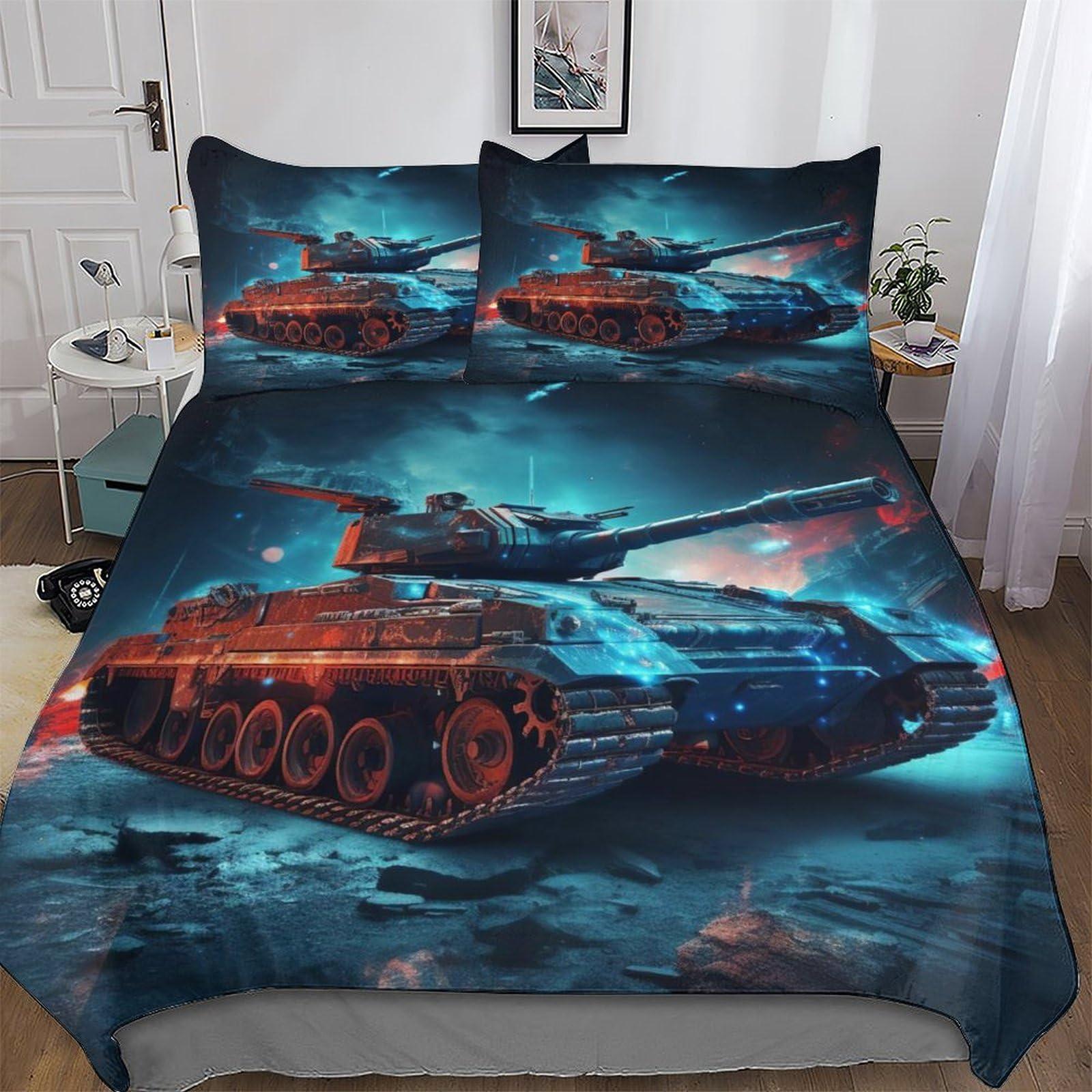 Parure de lit motif réservoir anti-plis avec fermeture éclair pour lit King 220x240cm