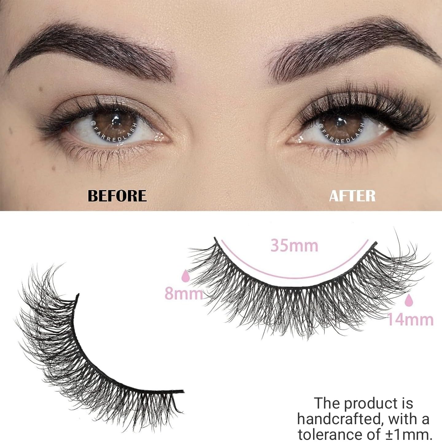 FARRED Natural Lashes Short Eyelashes Wispy False Mink Lash Pack 14 Pair Natural Look Fluffy Cat Eye Strip Eyelash Small Fake Lashes Full Pestañas Sets for MUA and Beginners Daily Makeup (F1 | 8-14mm)
