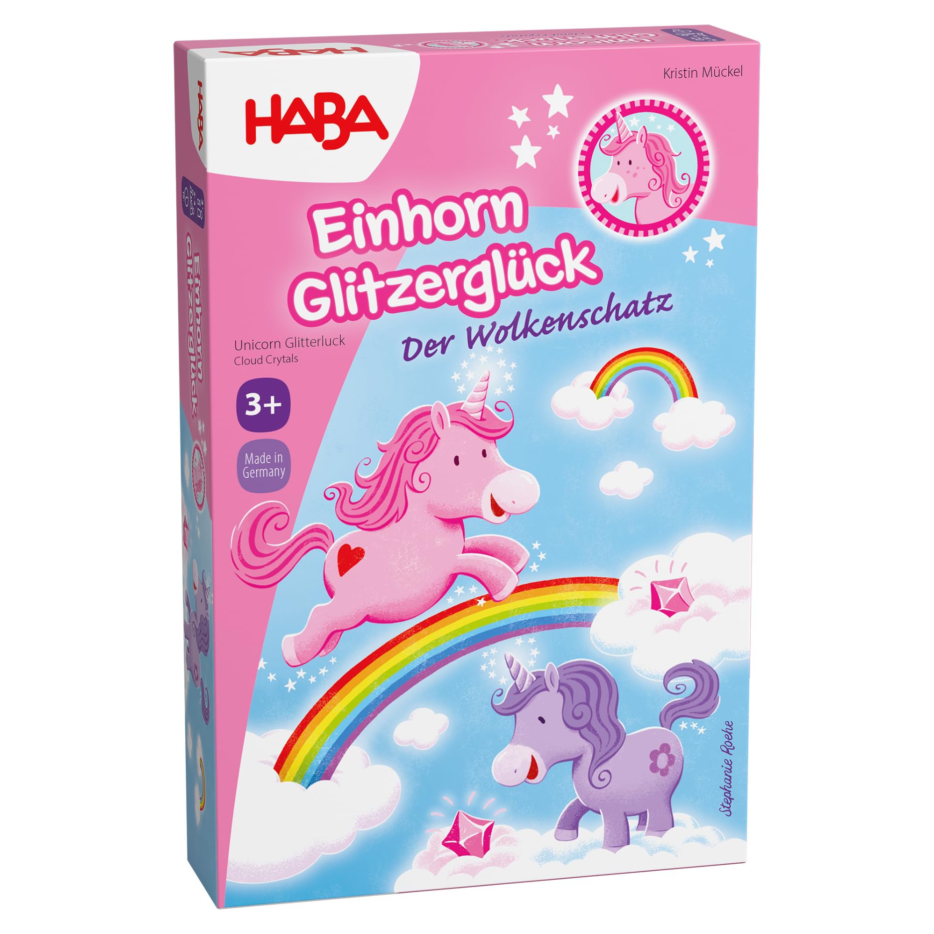 HABA Einhorn Glitzerglück – Der Wolkenschatz – Zauberhaftes Sammelspiel für Kinder ab 3 Jahren mit 60 Wolkenkristallen und 4 Einhörnern – 2012230001