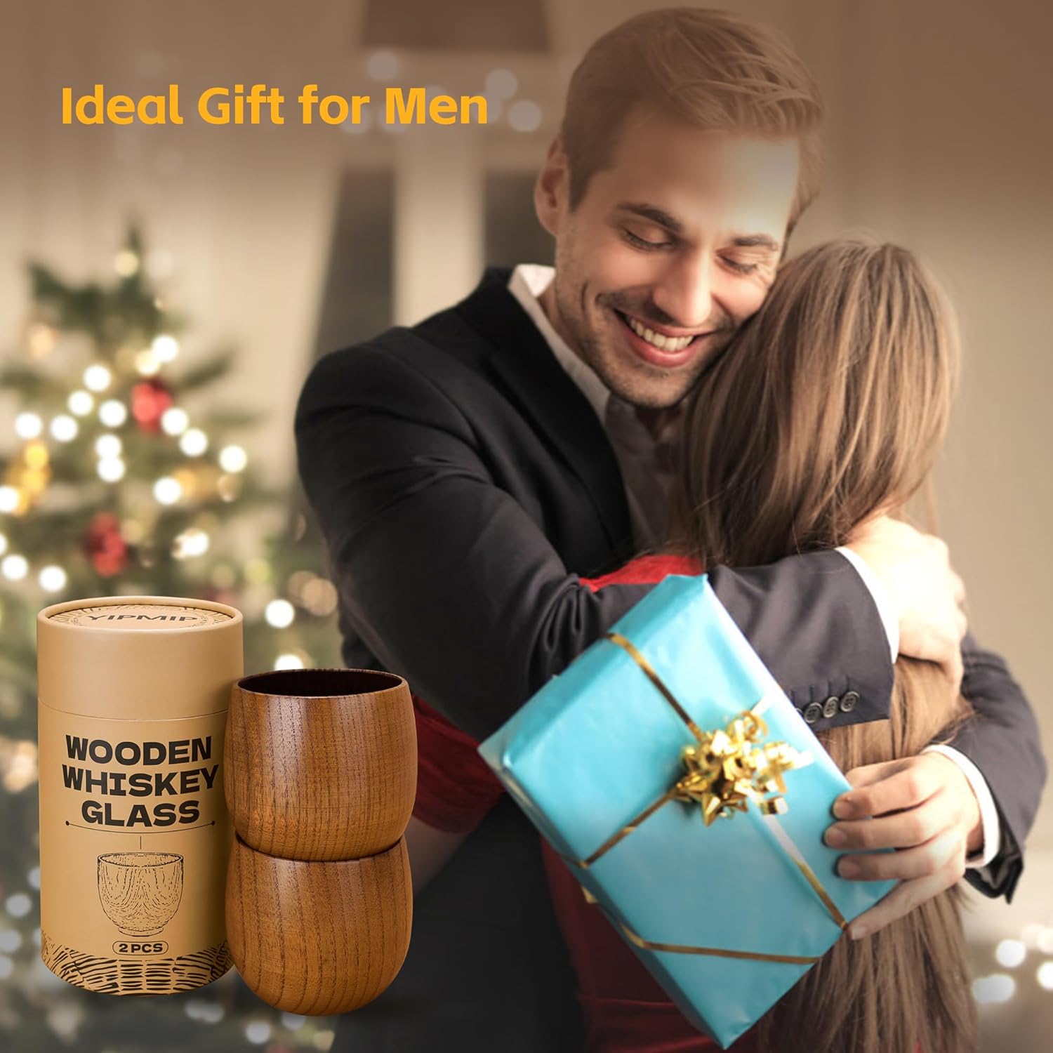 Whiskey Glasses, Handmade Wooden Old Fashioned Glass, Great Wooden Bourbon Gifts for Men (2 Pack Charred)