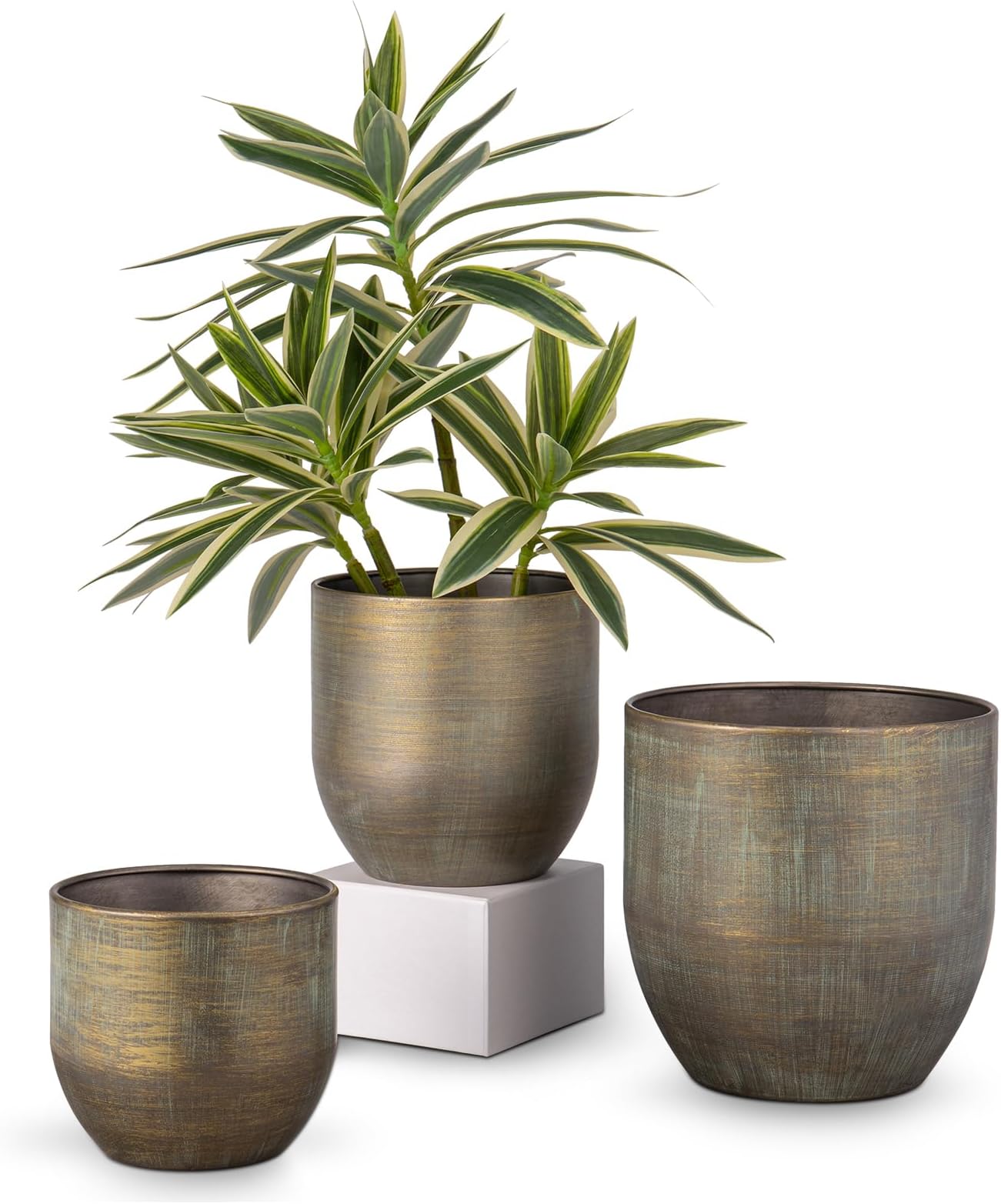 Briful Set of 3 Bronze Galvanized Buckets Multi-Size Rustic Chic Metal Planters for Home Centerpieces Table Decorations, Farmhouse Garden Round Metal Pots for Flowers Plant Herb(4 ¾''/5 ½''/6 ¾'')