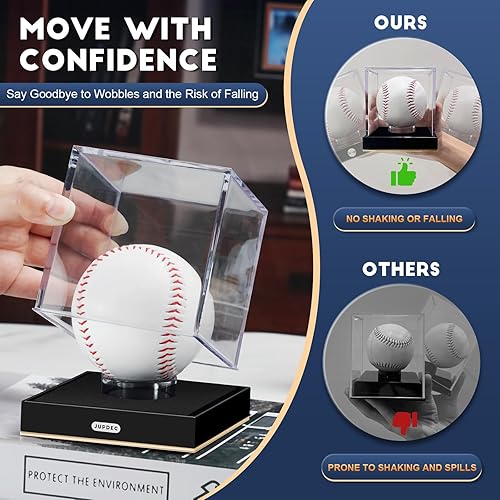 Miniatura 22 de JupDec Estuche de exhibición de discos de hockey acrílico transparente con base de madera, soporte de exhibición de recuerdo de autógrafo