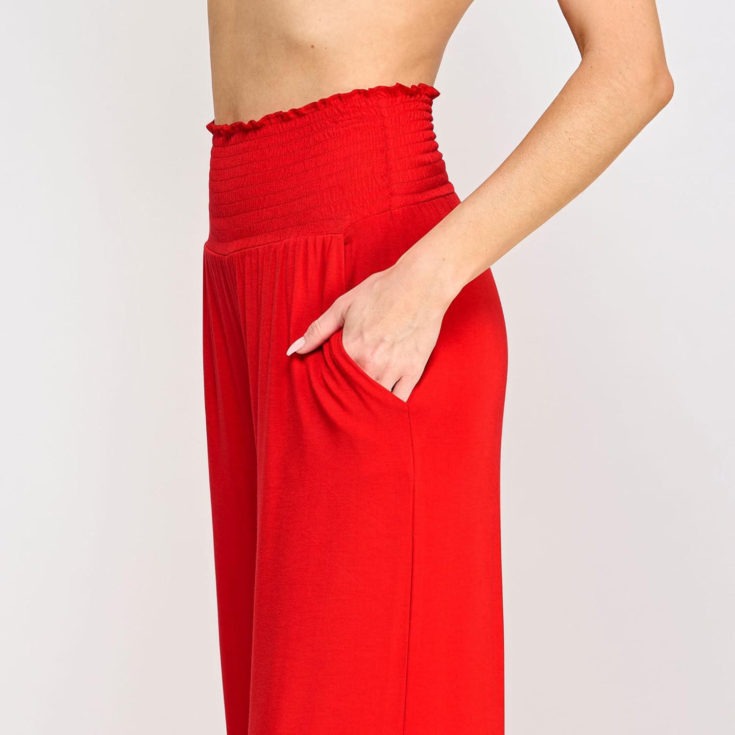 Made By Johnny Women's Elastic High Waisted Palazzo Pants Casual Wide Leg Long Lounge Pant Trousers with Pocket - Image 6