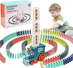 Domino Train Toys for 3 Year Old Boy Gifts, Automatic Domino Laying Electric Train with 120Pcs Domino Blocks, Kids Building and Stacking Train Dominoes Game Toys for 3 4 5 Year Old Boys Gifts