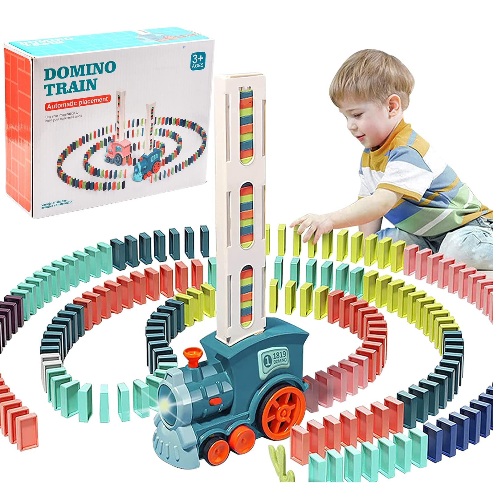 Domino Train Toys for 3 Year Old Boy Gifts, Automatic Domino Laying Electric Train with 120Pcs Domino Blocks, Kids Building and Stacking Train Dominoes Game Toys for 3 4 5 Year Old Boys Gifts