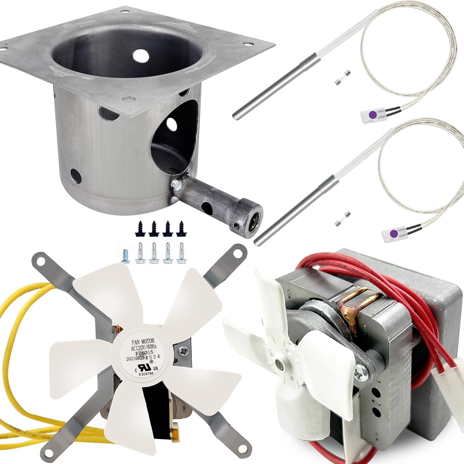 Pellet Grill Upgrade 5-Piece Kit-2.0 RPM Auger Motor, Induction Fan, Fire Burn Pot, Hot Rod Ignitor for Traeger, Pit Boss, Camp Chef Wood Pellet Grill Parts Replacement