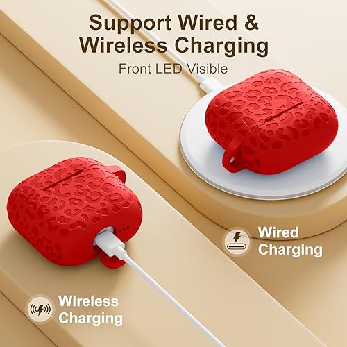 Vista 56 de Funda para Airpods de 2ª y 1ª, silicona suave, leopardo, compatible con Apple AirPods de 2ª/1ª generación de carga con llavero, a prueba de golpes