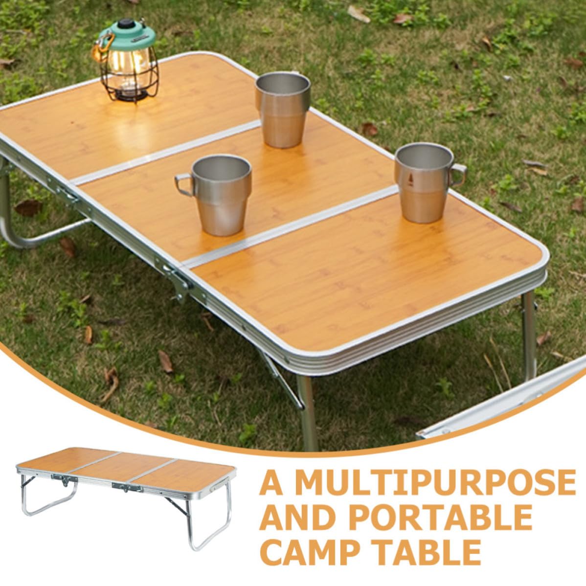 PRETYZOOM Tavolo da Campeggio Design Compatto Pieghevole in Alluminio e Bambù Resistente All’usura per Escursionismo e Attività All’aperto