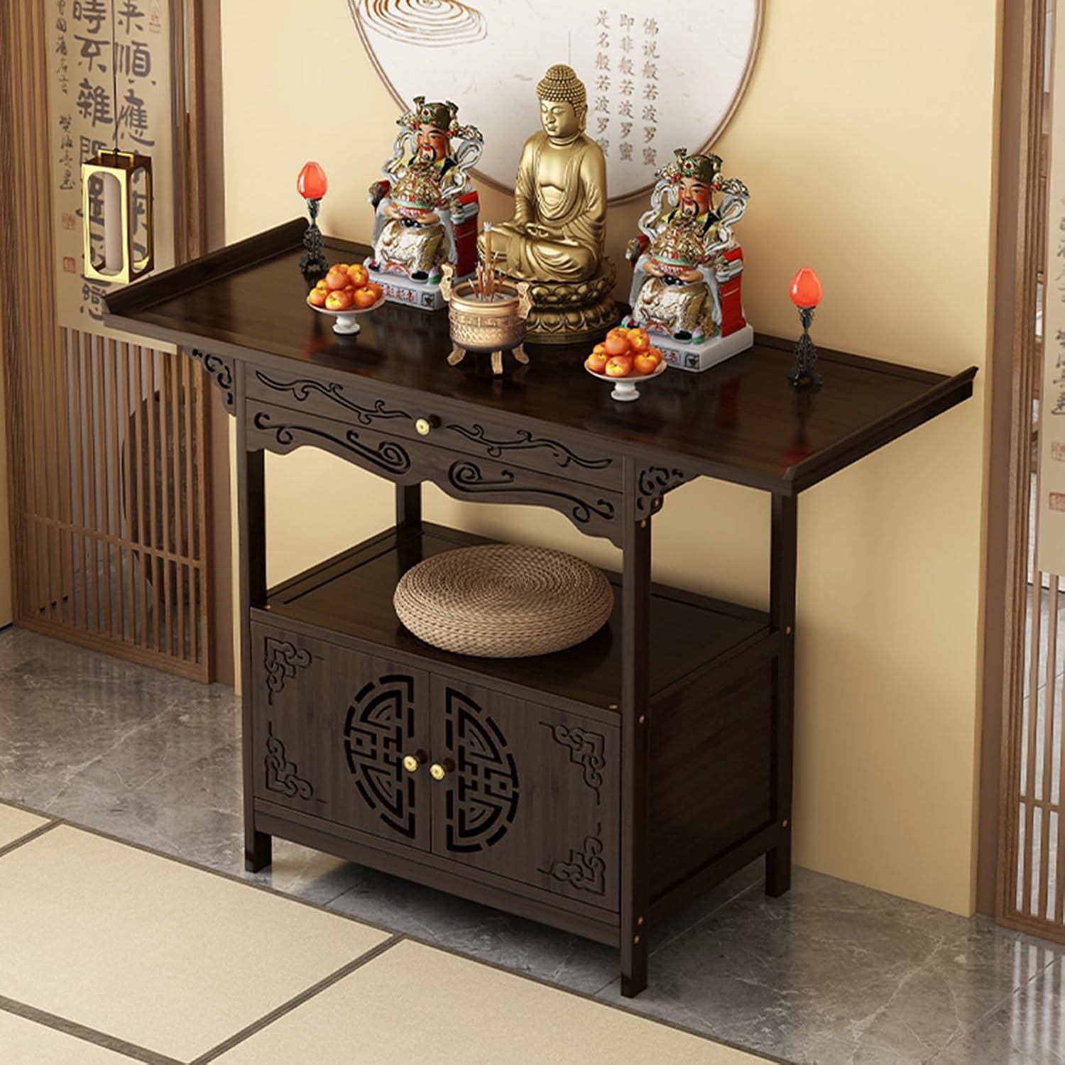 Buddha Altar Shelf Buddhist Niche New Year Offering Table Shelf Statue Stand for Desktop Use(31.5x15.75x39.37in)