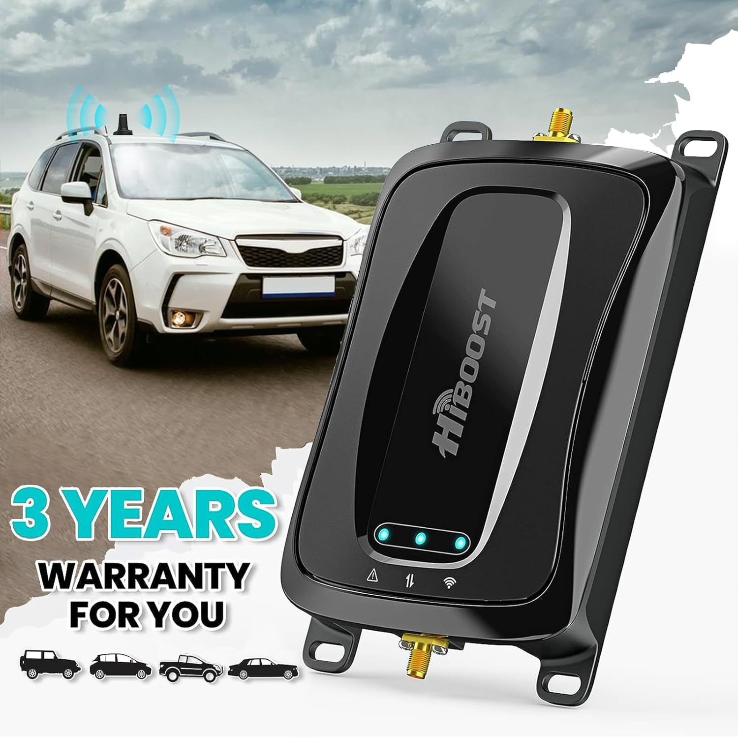 HiBoost Vehicle Cell Phone Signal Booster| 5G 4G LTE | Boosts for All U.S. Carriers Verizon AT&T T-Mobile US Cellular | Magnetic Roof Antenna | Signal Booster for Car SUV Van Pickup FCC Approved