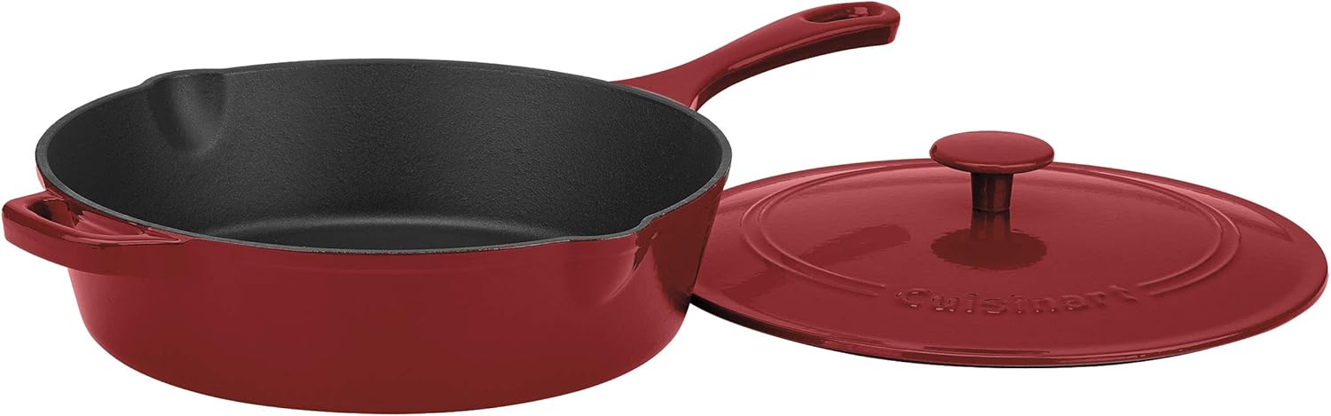 Cuisinart 12-Inch Cast Iron Chicken Fryer with Lid, 4.5 Quart Capacity, Porcelain Enameled Interior, Oven Safe, Induction Compatible, Cardinal Red - Thumbnail 2