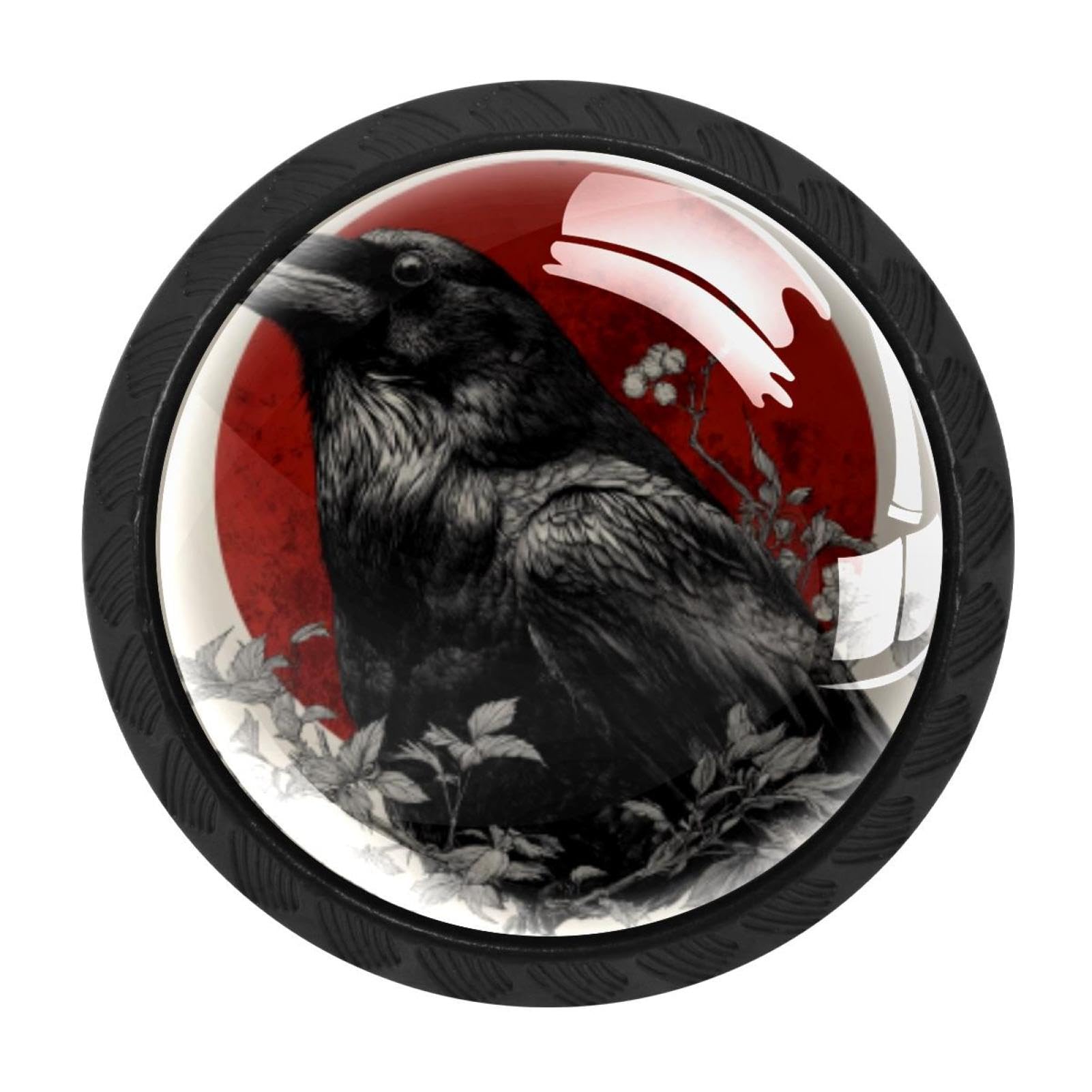 CHENZZZZ 4 Pieces Crow (1) Drawer Knobs, 35mm Black Kitchen Cabinet Knobs, Drawer Pulls and Knobs, Glass Cabinet Hardware Single Hole Knob for Cabinets and Drawers Round