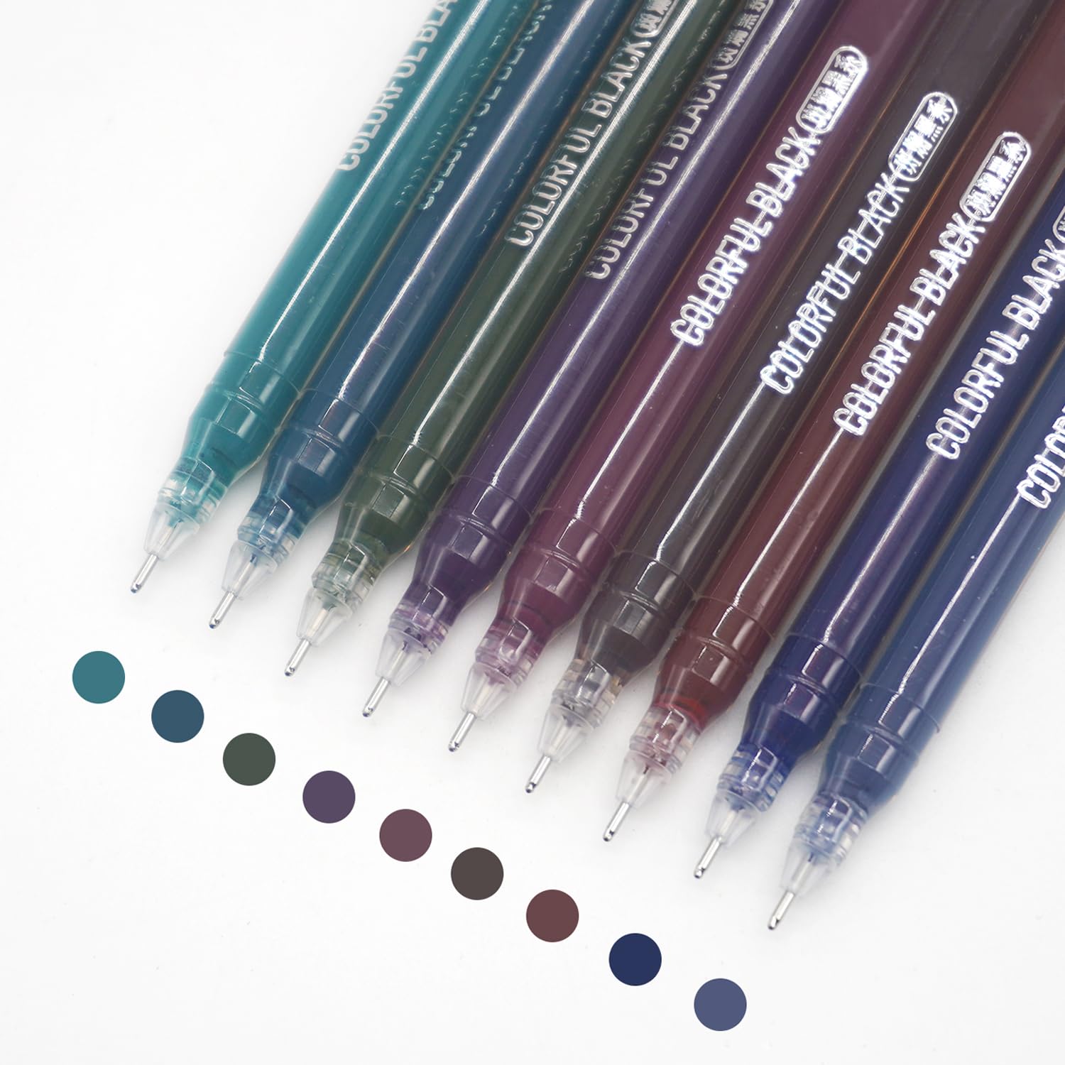 Yolaka Gel Pens with Fine Point 0.6mm, 9 Colors Drawing Pencils for Adult Coloring Books Smooth Writing Pen Set for Journaling(Colorful Black)