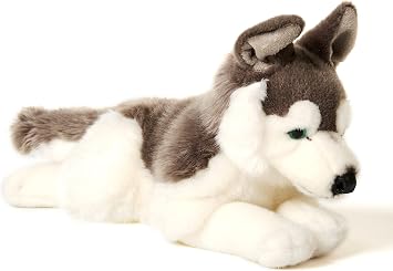 Uni-Toys - Husky Grey, Lying Down - 43 cm (Length) - Plush Dog Pet - Plush Toy, Cuddly Toy