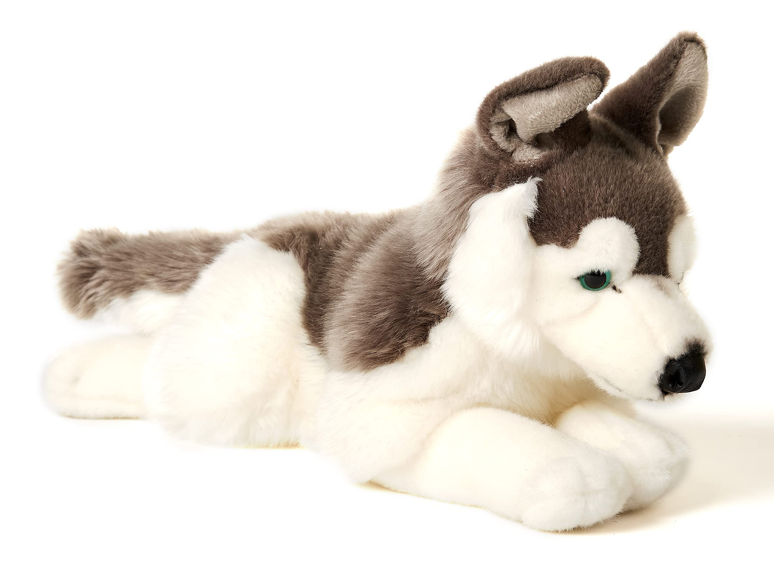 Uni-Toys Husky grigio, sdraiato, 43 cm (lunghezza), cane di peluche, animale domestico, peluche