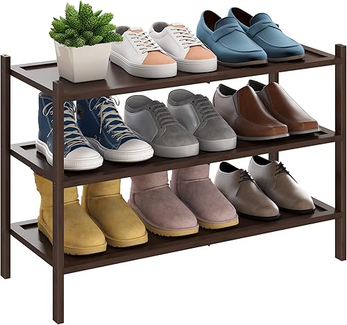 BMOSU Zapatero de bambú de 3 niveles apilable de alta calidad, organizador de almacenamiento para pasillo, armario, sala de estar, organizador de