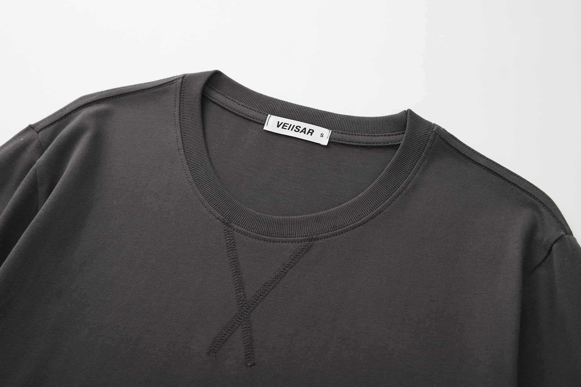 VEIISAR Men's Heavy Weight Crew Neck Short Sleeve T Shirt - Mens 100 Cotton Thick Longline T-Shirts Preshrunk