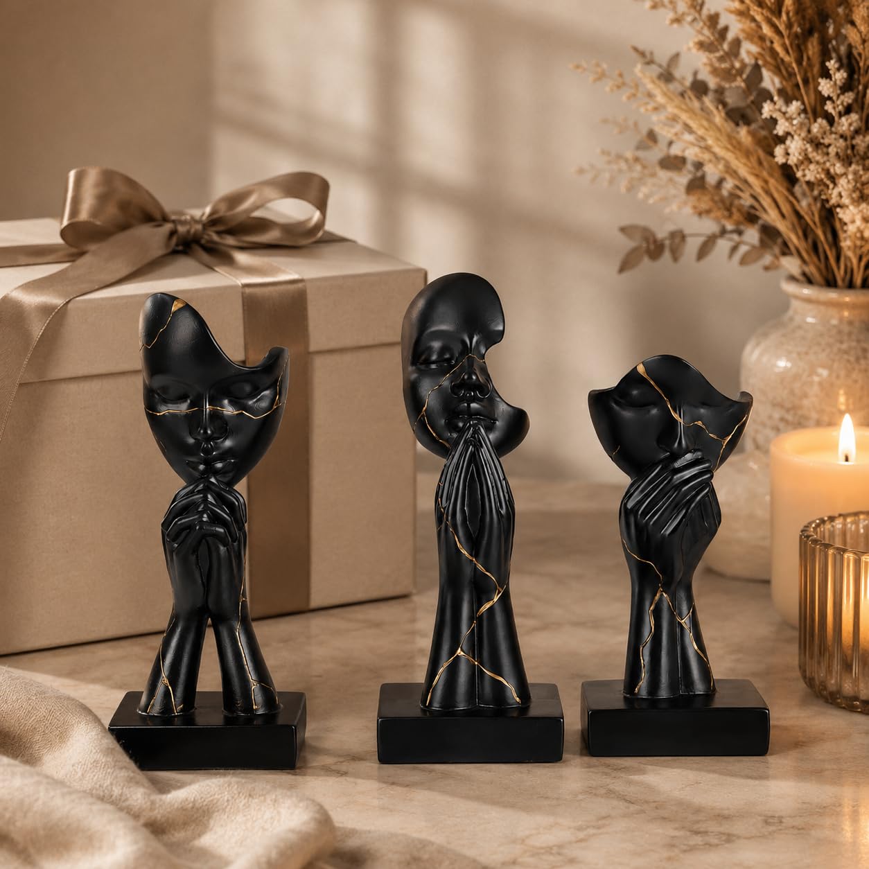 Gebetshände, Kunstharz-Statue, 3-teilig, abstrakte Kunst-Skulptur-Set | Betende Hände, Dekoration, modernes Regal, Tisch-Bücherregal, Wohnzimmer, Büro, 3-teiliges Set