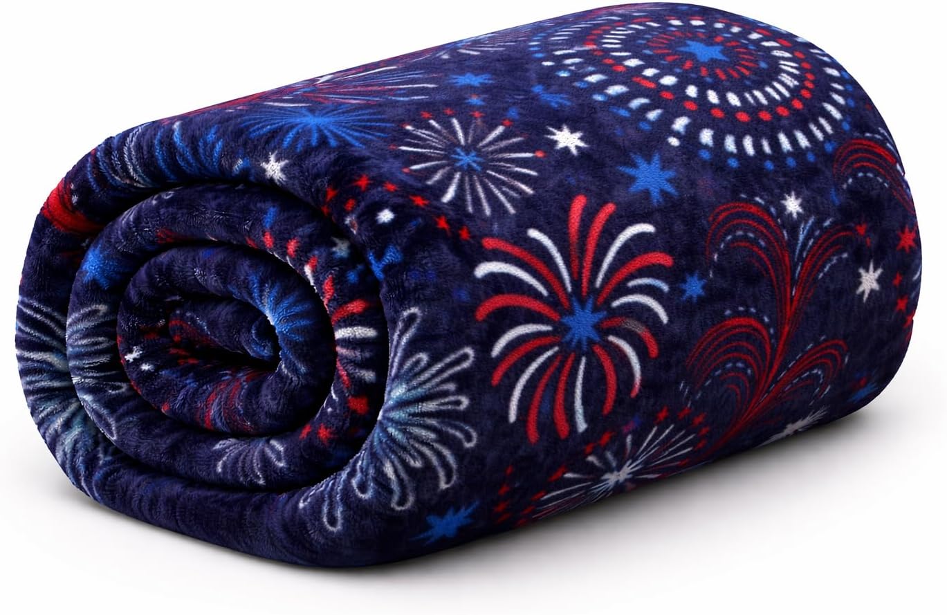 The Big One Throw Blanket Plush Super Soft Warm Cozy Oversized 60 x 72 inches (July 4th Fireworks)