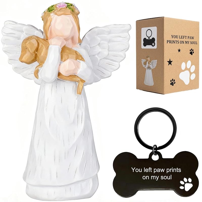 Memorial para Cachorro com Anjo de Resina e Chaveiro de Osso SCILUX BBGTS