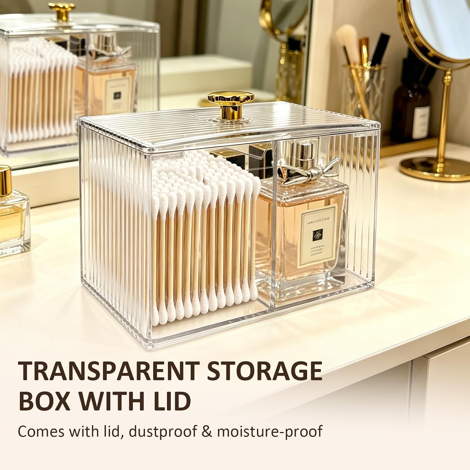 Clear Cotton Swab Holder 3 Compartment Bathroom Organizer